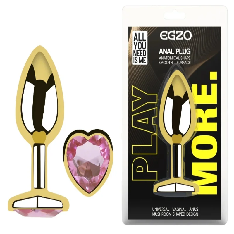 Анальная пробка EGZO Gold Heart Plug M с розовым кристаллом 8,2 см