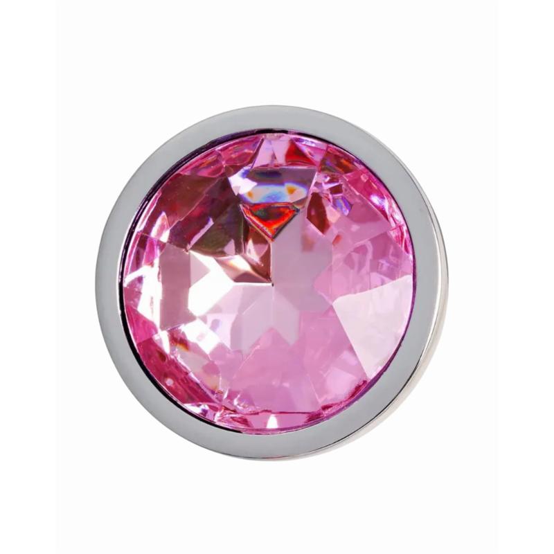 Металлическая анальная пробка Silver, pink crystal, размер М