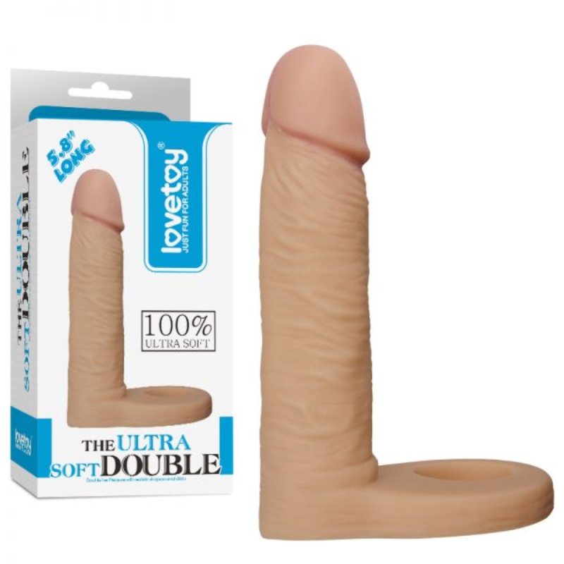 Телесная насадка для двойного проникновения The Ultra Soft Double 14 см - зображення 1