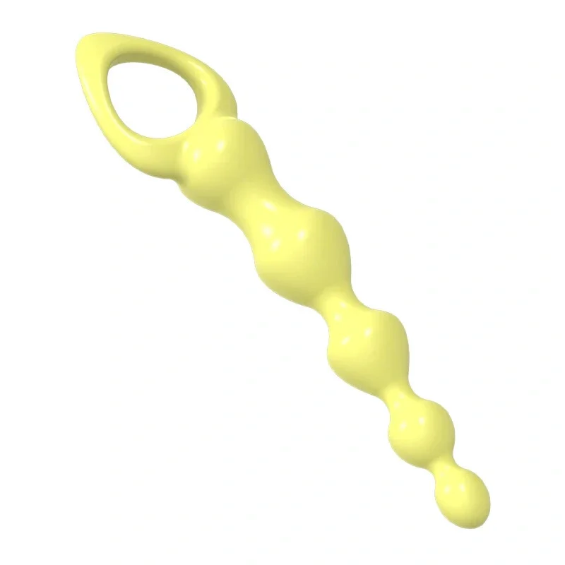 Анальные шарики MELEON Advanced Anal Beads 2, желтая цепочка из TPE с петлей-ручкой