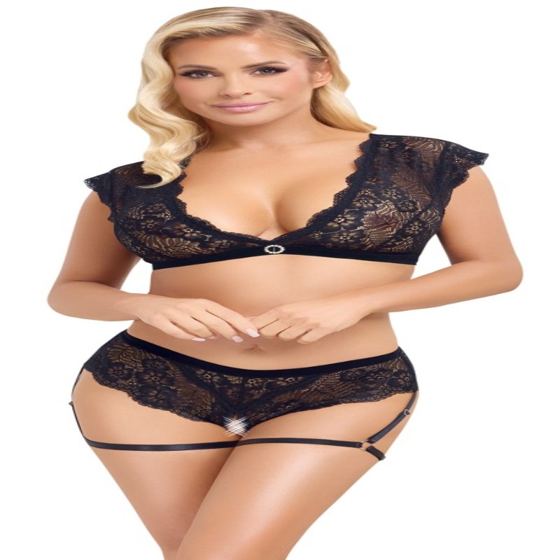 Кружевной комплект с гартерами от Cottelli LINGERIE Размер S - зображення 1