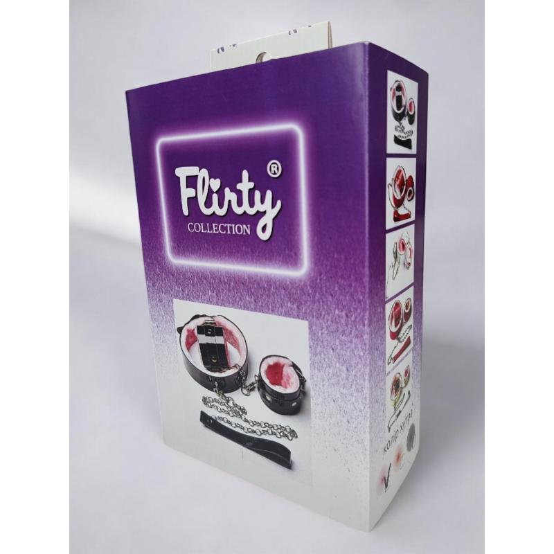 Лаковые ЭКО наручники черного цвета с черным мехом Flirty