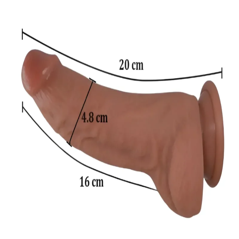 Большой фаллоимитатор с мошонкой на присоске OYO - Dildo Double Layer Silicone YQW-002 (длина 20 см, диаметр 4.8 см)