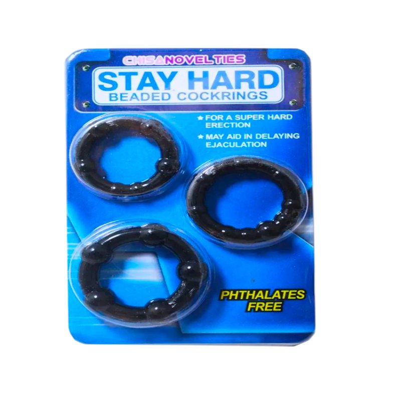 Эрекционные кольца STAY HARD набор 3шт разного размера, черные