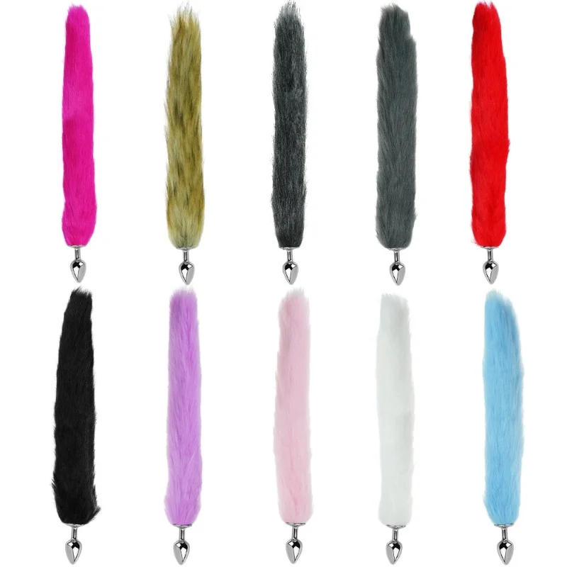 Анальная пробка EGZO Fox Tail Silver Plug S Red, металлическая, с красным меховым хвостом
