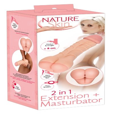 Насадка+мастурбатор - Nature Skin 2 in 1 Extension+Masturbator (+5 см)