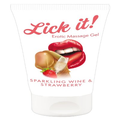 2в1 лубрикант та масажна олія - Lick It! Sparkling Wine And Strawberry, 50 мл