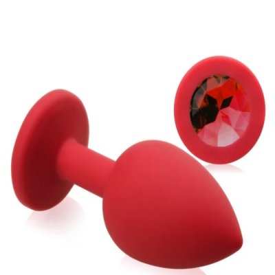 Анальная пробка красная Red Silicone, Ruby c кристаллом, размер M