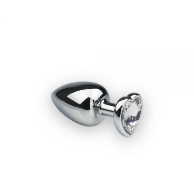 Анальная пробка Silver Heart Diamond, M с кристаллом в виде сердечка