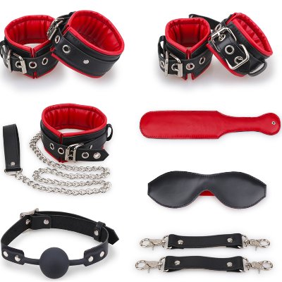 БДСМ-набор из натуральной кожи Humbe черно-красны