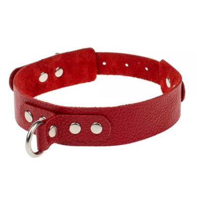 Кожаный ошейник с кольцом, цвет красный