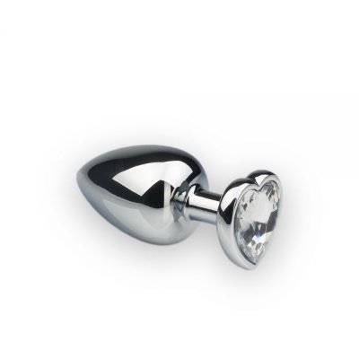 Анальная пробка Silver Heart Diamond, L с кристаллом в виде сердечка
