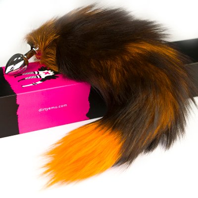 Анальная пробка-хвостик S из натурального меха ORANGE цвет оранжевый