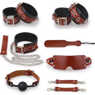 БДСМ-набор из натуральной кожи Your Captivity коричневый