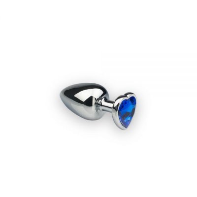 Анальная пробка Silver Heart Sapphire с кристаллом в виде сердечка S