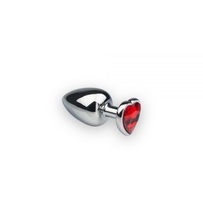 Анальная пробка металлическая серебряная со стразом Heart Ruby, S