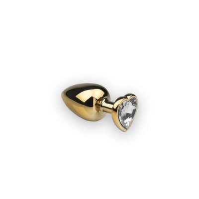 Анальная пробка из металла с кристаллом Gold Heart Diamond, S