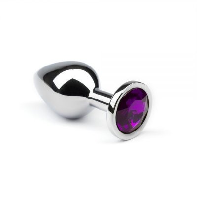 Металлическая анальная втулка с фиолетовым кристаллом Silver Amethyst, L