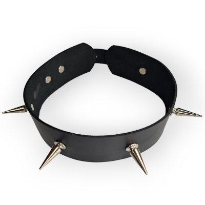 Дерзкий кожаный чокер на шею с длинными шипами FLIRTY черный