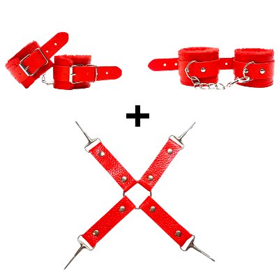 Набор БДСМ  «Love caresses» цвет красный, наручники, оковы, коннектор