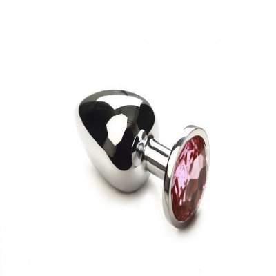 Большая серебристая анальная пробкаSilver Pink Topaz, L с розовым кристаллом