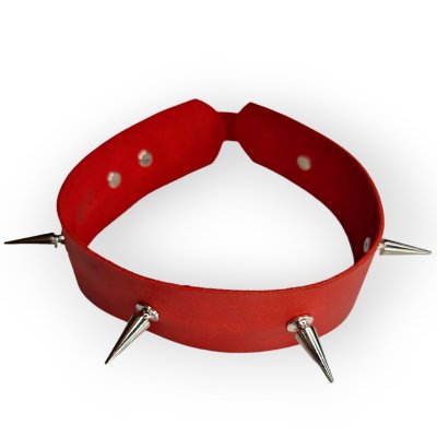 Дерзкий кожаный чокер на шею с длинными шипами FLIRTY красный