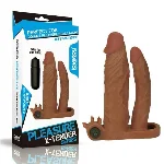 Насадка на член - Pleasure X-Tender Vibrating Double Penis Sleeve Add 2" Brown - мініатюра 1