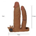 Насадка на член - Pleasure X-Tender Vibrating Double Penis Sleeve Add 2" Brown - мініатюра 2