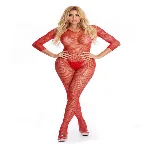Бодістокінг - Pink Lipstick Lingerie Risque Crotchless Bodystocking Red, S/M - мініатюра 1