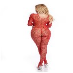 Бодістокінг - Pink Lipstick Lingerie Risque Crotchless Bodystocking Red, S/M - мініатюра 2