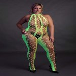 Бодістокінг - Ouch! Bodystocking With Halterneck Green, XL/4XL - мініатюра 6