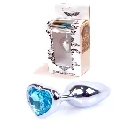Анальна пробка - Jewellery Silver Heart Plug Light Blue - мініатюра 1