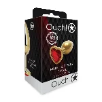 Анальна пробка - Ouch! Metal Butt Plug Small Gold/Ruby Red - мініатюра 1