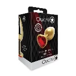 Анальна пробка - Ouch! Metal Butt Plug Medium Gold/Ruby Red - мініатюра 1