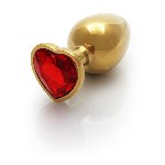 Анальна пробка - Ouch! Metal Butt Plug Medium Gold/Ruby Red - мініатюра 2