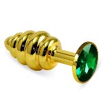 Анальна пробка - Heavy Metal Anal Plug Gold Rosebud Spiral Green - мініатюра 1