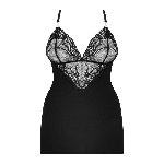 Пеньюар - Obsessive 828-CHE-1 Chemise & Thong Black L/XL - мініатюра 3