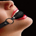 Кляп - Ouch! Ball Gag With Leather Straps Black - мініатюра 1