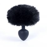 Анальна пробка - Bunny Tail Silicone Black Plug Black - мініатюра 6