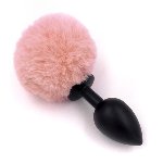Анальна пробка - Bunny Tail Silicone Black Plug Peach - мініатюра 5
