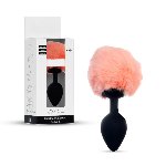 Анальна пробка - Bunny Tail Silicone Black Plug Peach - мініатюра 1
