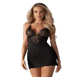 Пеньюар - Obsessive 828-CHE-1 Chemise & Thong Black L/XL - мініатюра 1