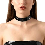 Лакований чокер з шипами Art of Sex - Mistress, колір чорний, розмір L - мініатюра 1