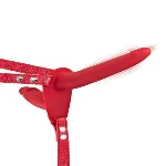 Подвійний страпон з вібрацією Fetish Tentation Vibrating Strap-On Red (м'яте паковання!!!) - мініатюра 1