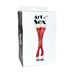 Панчохи в дрібну сітку з лакованою коронкою Art of Sex - Rose, колір червоний, М - мініатюра 3