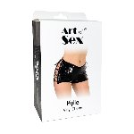 Лаковані шортики на шнурівці Art of Sex - Kylie, чорні з ефектом голограми, розмір L-2XL - мініатюра 3