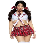 Костюм школярки Leg Avenue Miss Prep School XL, топ, спідниця, краватка, бантики - мініатюра 1