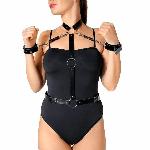 Шкіряна жіноча портупея з наручниками Art of Sex - Ursula чорна XS-2XL - мініатюра 4