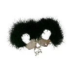 Наручники металеві Adrien Lastic Handcuffs Black з чорним пухнастим оздобленням - мініатюра 1