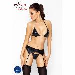 Комплект білизни під латекс Passion CAPRI SET S/M, black, міні-бікіні, стрінги, пояс для панчох - мініатюра 3